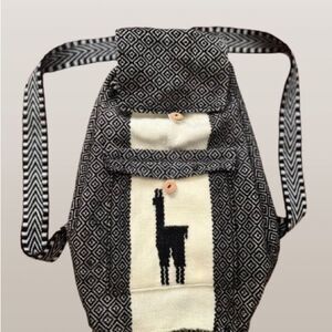 Black and Cream Textured Lama Backpack